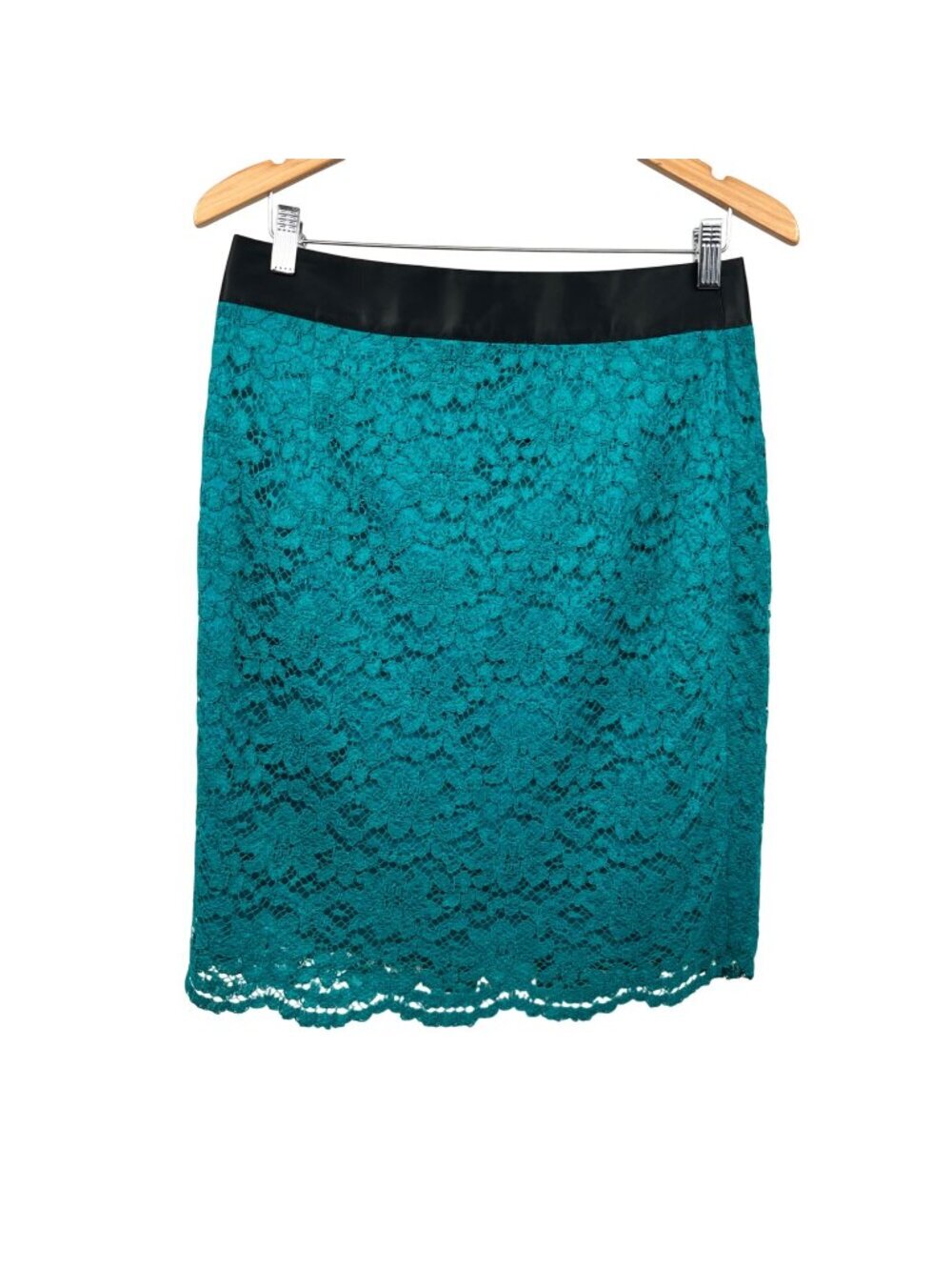 Banana Republic Lace Pencil Skirt Teal/Black Back Slit Knee Length Size 8 New